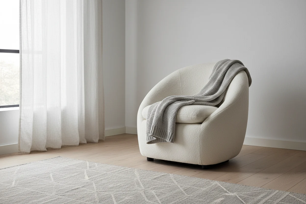 28.7 Chenille Boucle Fabric Curved Accent Chair with Removable Seat Cushion
