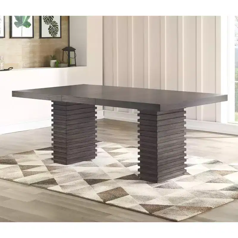 Extendable Dining Table - Washed Gray, Double Pedestal, Seats 6