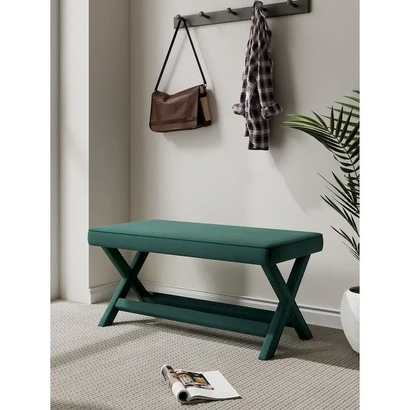 Manhattan Comfort Abigail Mid-Century Modern Velvet Upholstered Bench