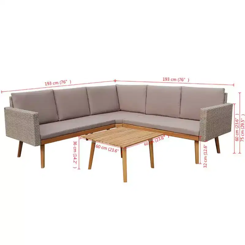 vidaXL Garden Sofa Set Gray PE Rattan Large Removable Covers