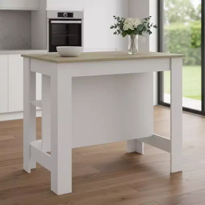 White and Brown 41 Kitchen Island With Storage