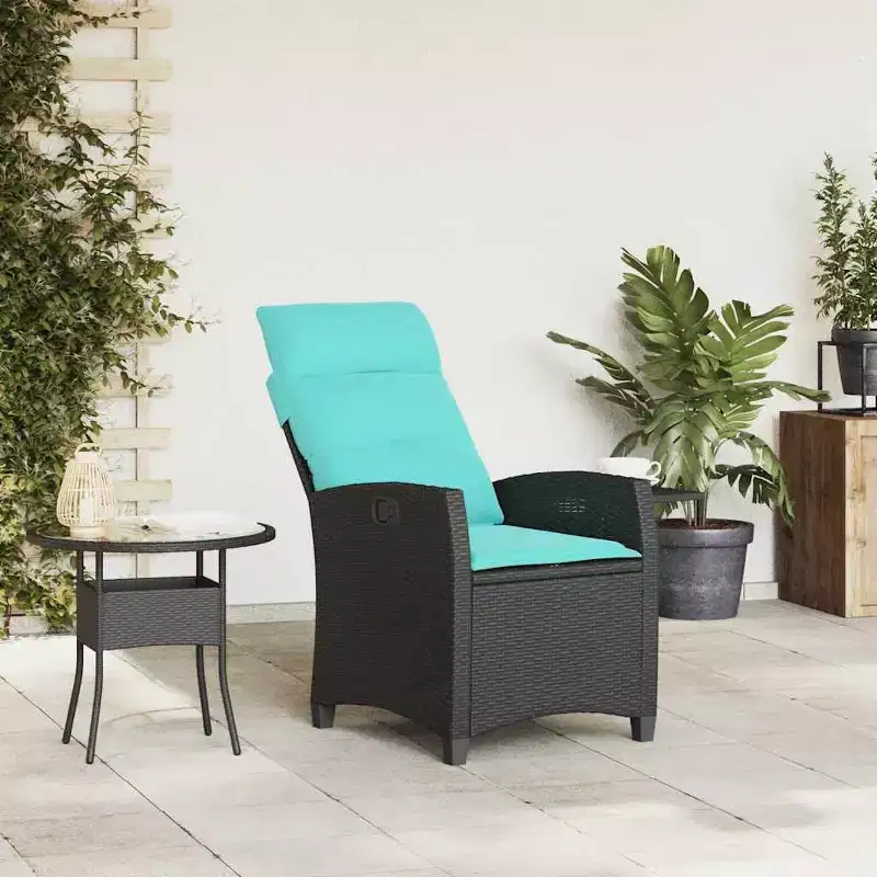 vidaXL Reclining Garden Chair in Poly Rattan with Side Table