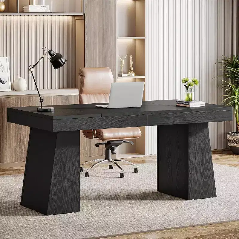 Lantine 55 Inches Home Office Executive Desk with Double Trapezoid Base