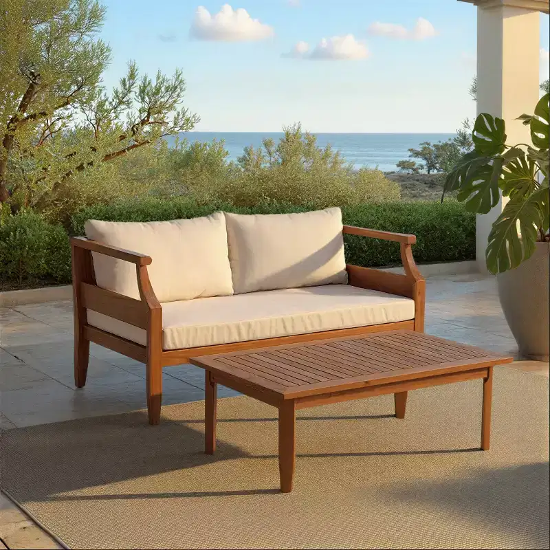 Alta Bench & Table Patio Set - Indoor/Outdoor - PAT6812 - Teak Brown/Cream - Safavieh