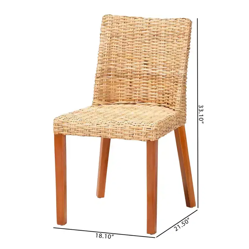 bali & pari Rowen Rattan and Mahogany Wood Dining Chair Light Honey/Honey