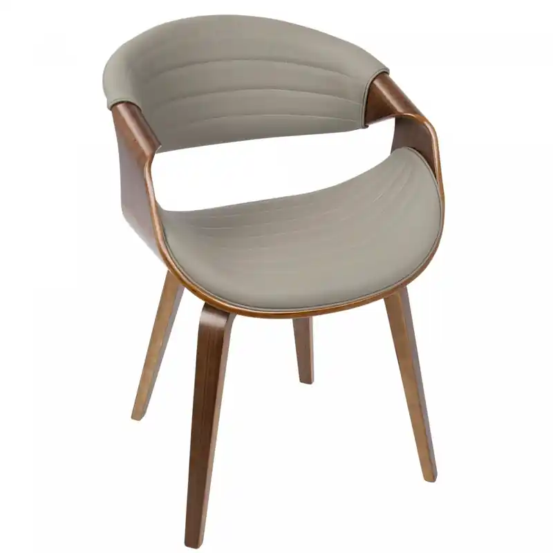 Faux Leather Mid-Century Modern Dining Accent Chair - Walnut/Grey
