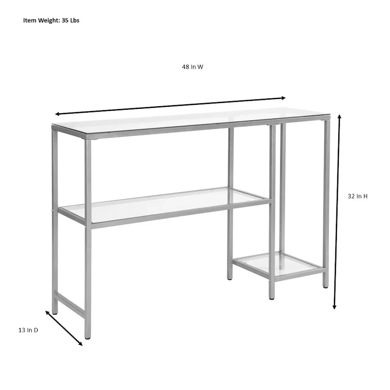 Modern Gold Metal Console Table with 2 Tempered Glass Shelves - 48W