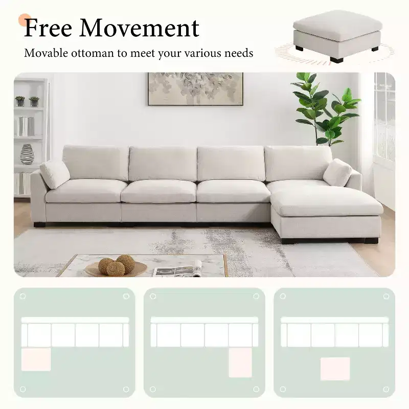 Merax 5-Seat Chenille Upholstery L-Shaped Modular Sectional Sofa
