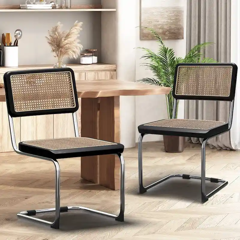 Dining Chairs, Upholstered Natural Rattan Kitchen Chairs, Armless Accent Chair Side Chairs