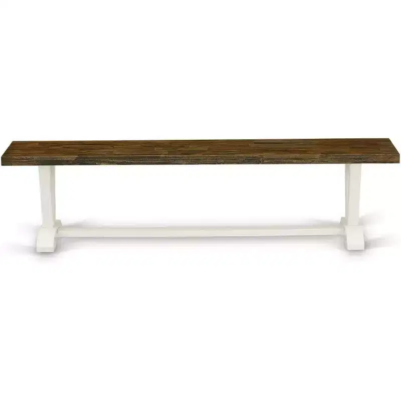 HomeStock Modern Dining Room Bench with Wooden Seat, 72x15x18 Inch, White/Espresso