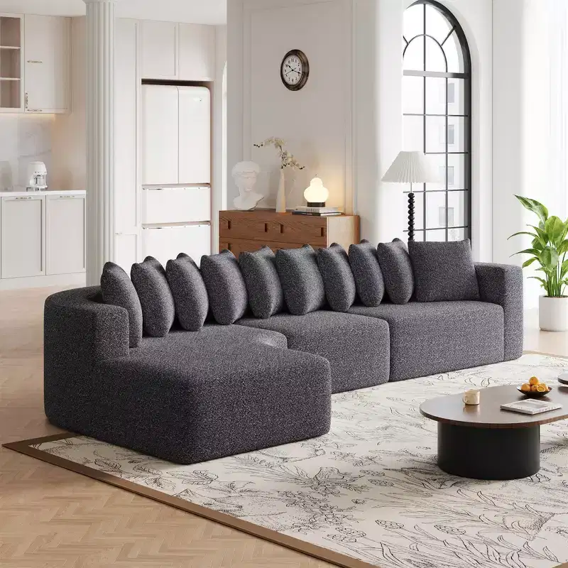 Clihome 131.1-inch Chenille Sectional Sofa, Modern Cloud-Shaped Curved Left Chaise Sofa with 10 Cushions