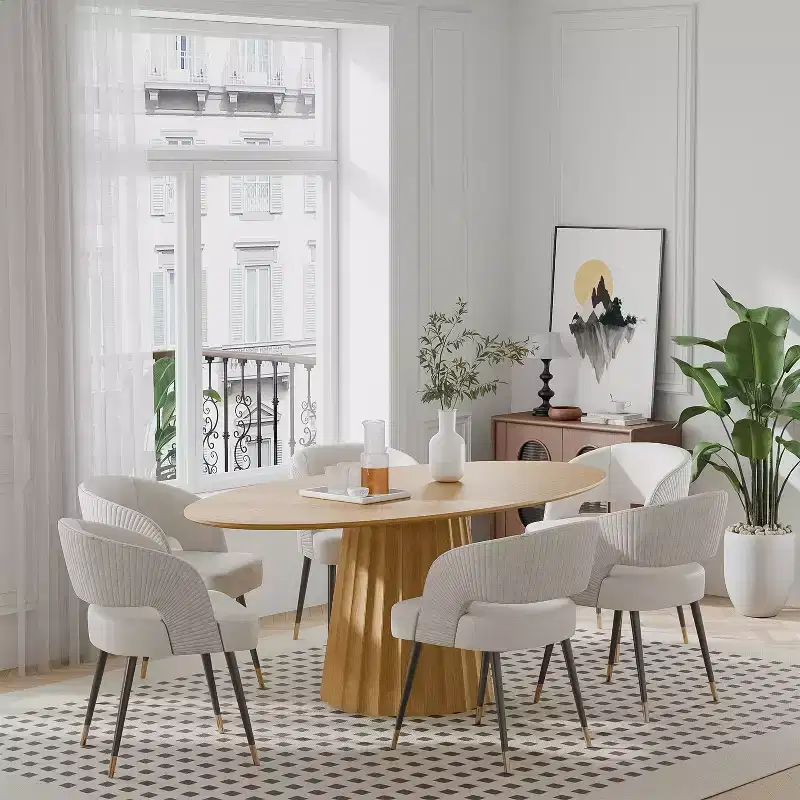 67x33.5 Solid Wood Oval Dining Table with Stylish Tapered Base for 6 People