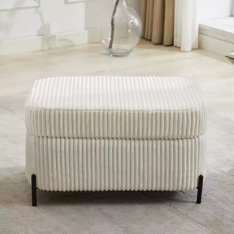 30.3 Storage Ottoman Bench, Upholstered End of Bed Ottoman Bench with Hidden Storage, Corduroy Ottoman for Living Room, Entryway