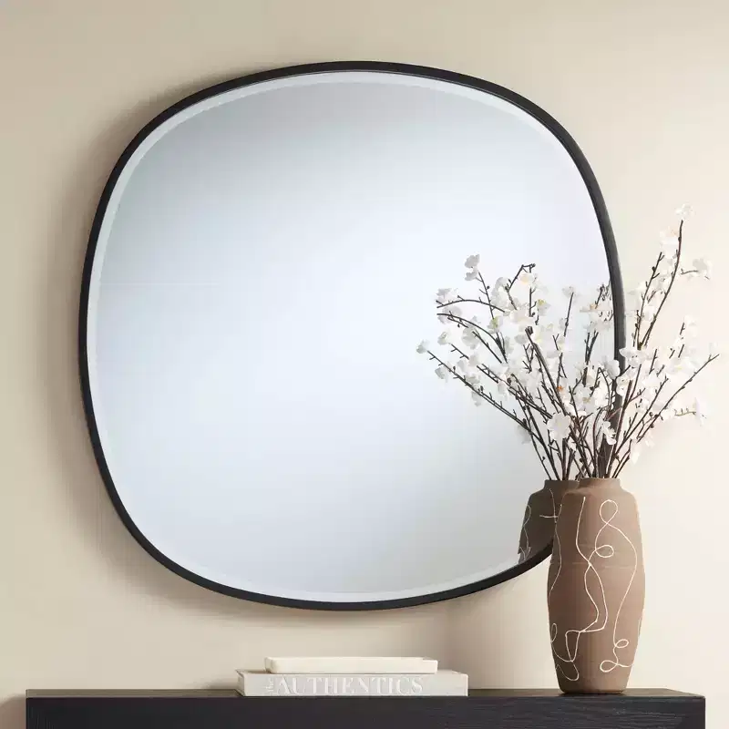 34-Inch Black Frame Wall Mirror, Rectangular Decorative Mirror for Living Room and Bedroom