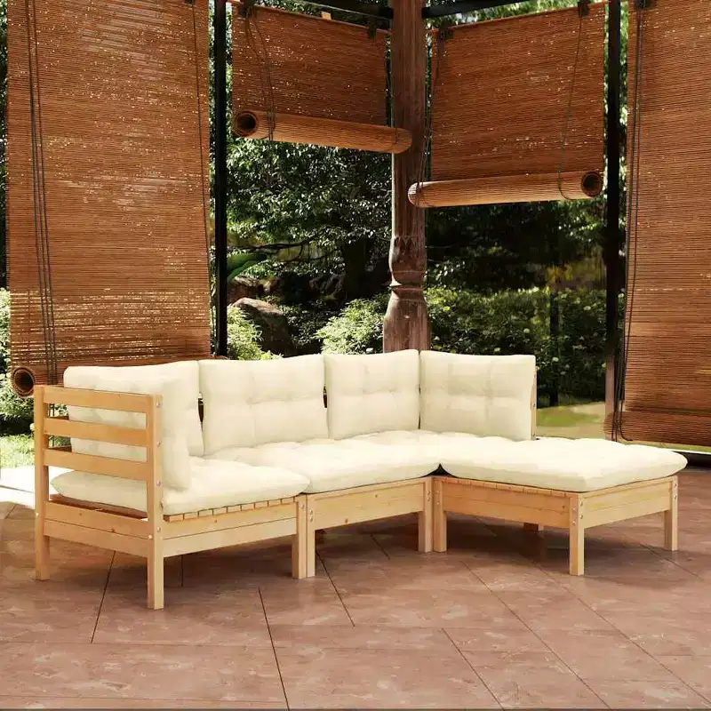 vidaXL Garden Lounge Set Cream Solid pine wood, fabric (100% polyester)