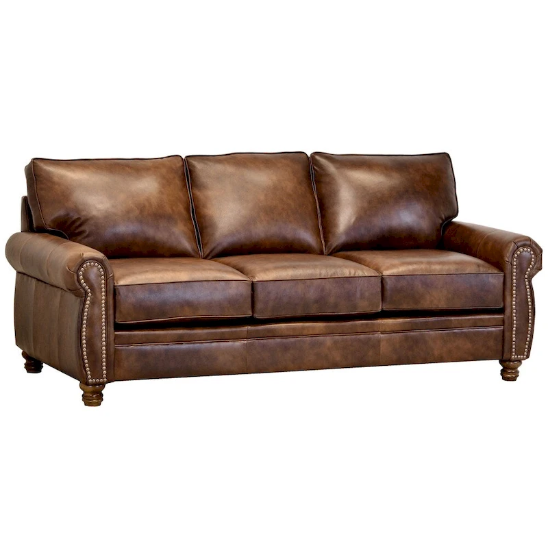 Made in USA Cabot Brown Top Grain Leather Sofa and Chair Set