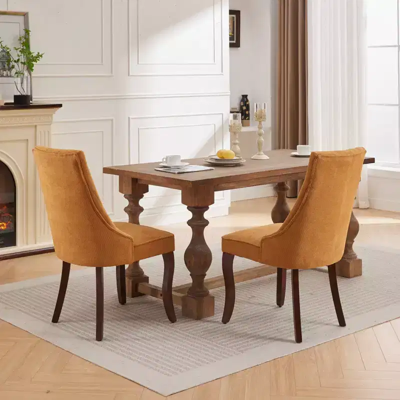 CLIHOME Set of 2 Rayon Cloth Flocking Linen Dining Chairs Channel Kitchen Dinner Chair Comfy Fabric Upholstered Accent Chair