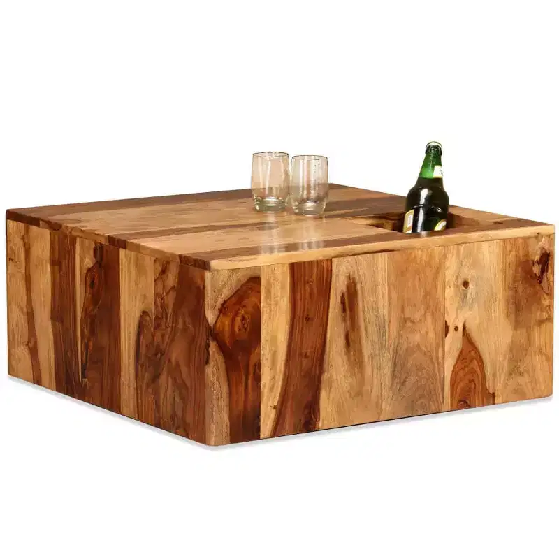 Brown Square Solid Acacia Wood Coffee Table, Seats 1