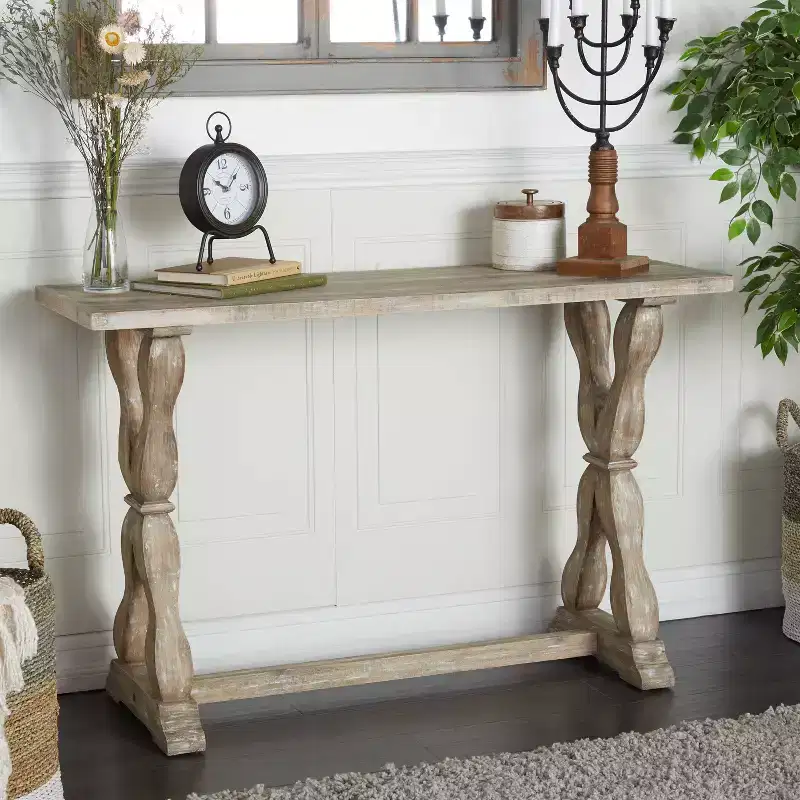 Distressed Farmhouse Wood Console Table Brown Rustic Entryway Foyer Table No Assembly Required