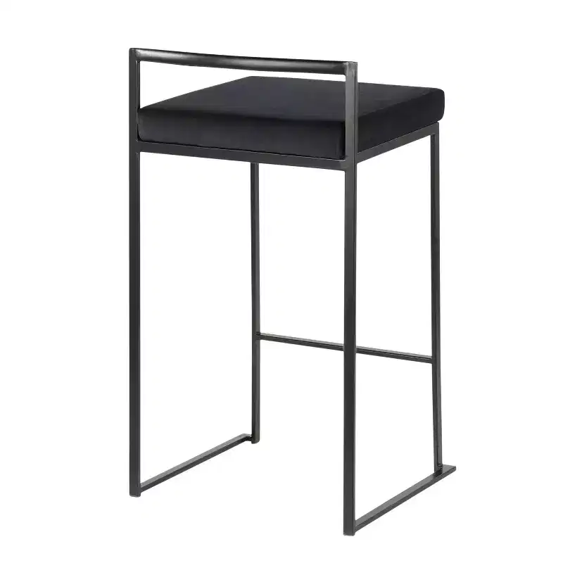 LumiSource Set of 3 Fuji Stacker Counter Height Barstools Black Metal/Black Velvet