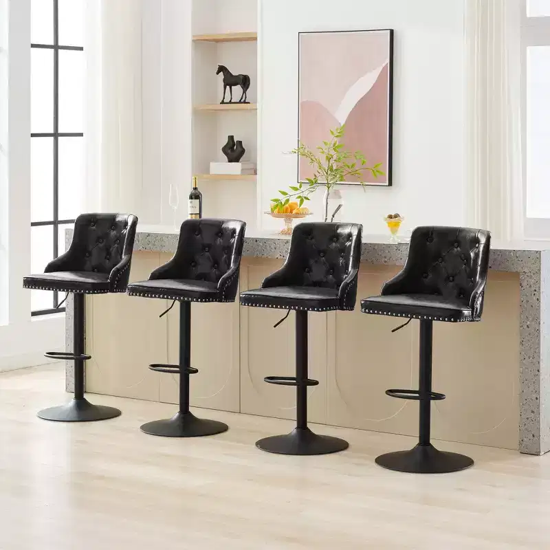 Bar Stools Set of 2,Adjustable Swivel Barstools, Faux Leather Bar Chairs,Upholstered Counter Height with High Backrest