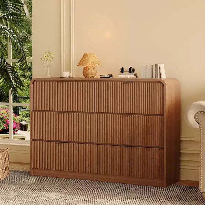 Modern 6/8-Drawer Dresser with Rounded Edges, Wide Walnut Wood Chest of Drawers, Horizontal Storage Cabinet Organizer for Bedroom & Living Room