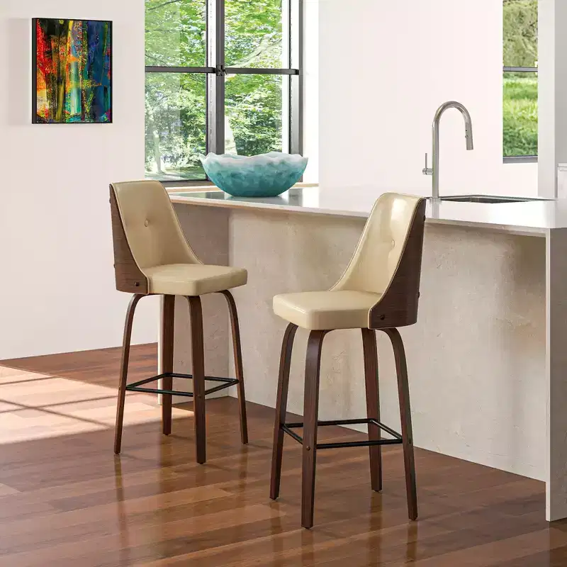 HOMCOM Bar Height Bar Stools Set of 2 PU Leather Swivel Barstools with Footrest and Tufted Back