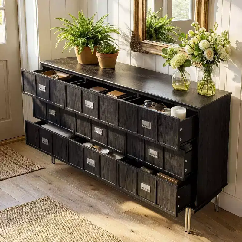 Hitow Modern Black 9-Drawer Dresser: 63 Wide + Metal Legs  Spacious Storage Cabinet for Bedrooms & Living Rooms