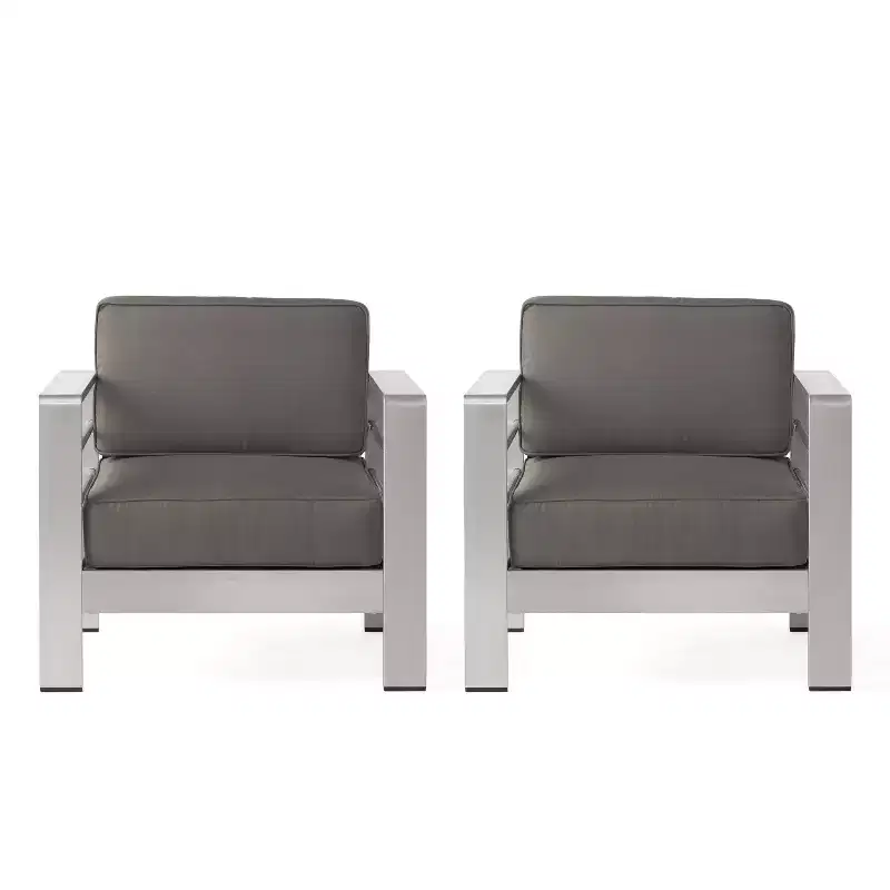 Cape Coral 2pk Aluminum Patio Club Chair - Gray - Christopher Knight Home: Weather-Resistant, Modern Design