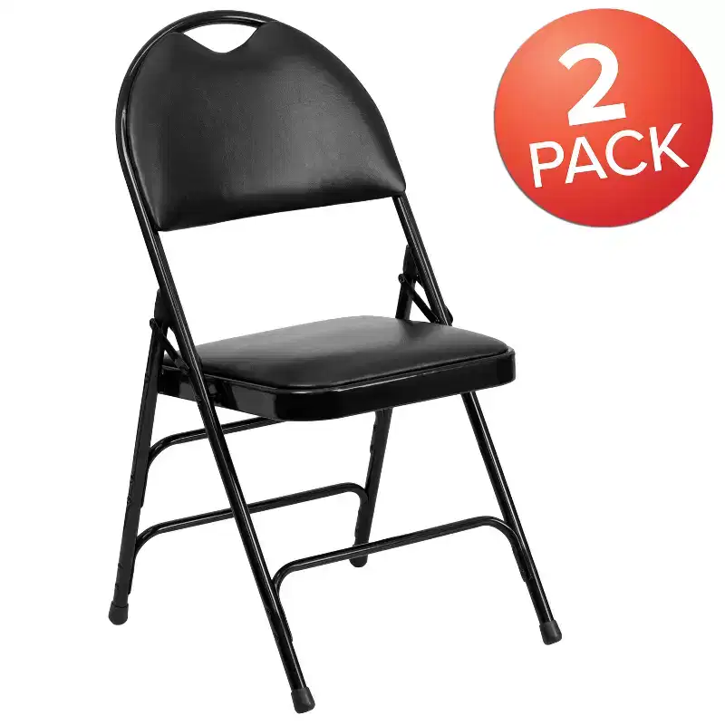 Extra Large Ultra-Premium Triple Braced Metal Folding Chair with Easy-Carry Handle