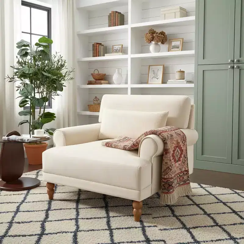 Oversized Accent Chair with Circular Arms & Lumbar Pillow