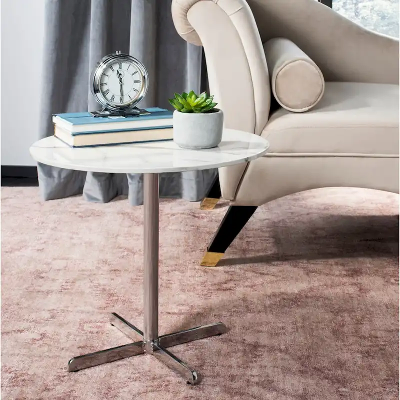 SAFAVIEH Peggy White/ Brass Round Side Table - 19.6 x 19.6 x 17.8 - 20Wx20Dx18H