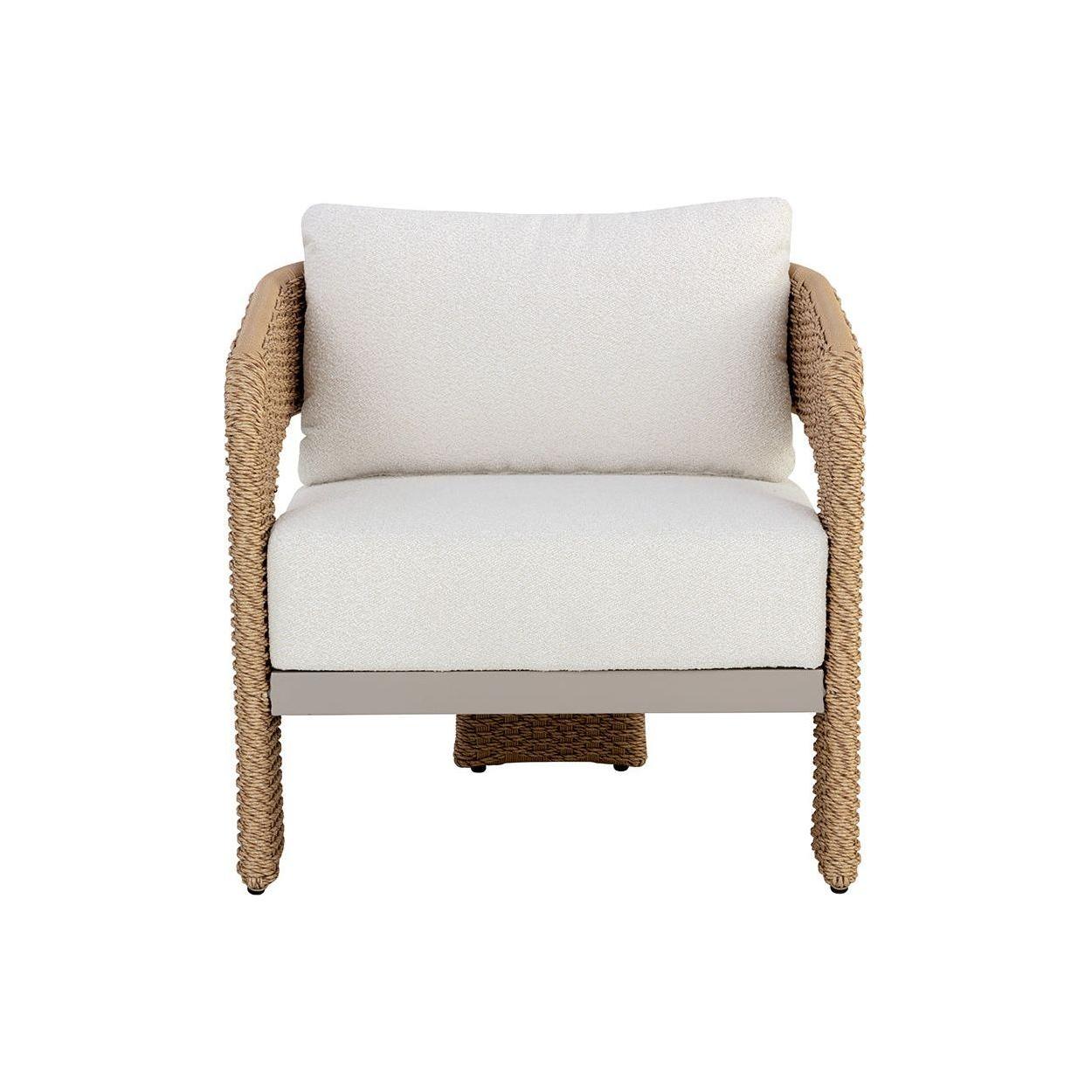 Geometric Twisted Wicker & Aluminum Outdoor Lounge Chair with Performance Boucle Cushion for Patio