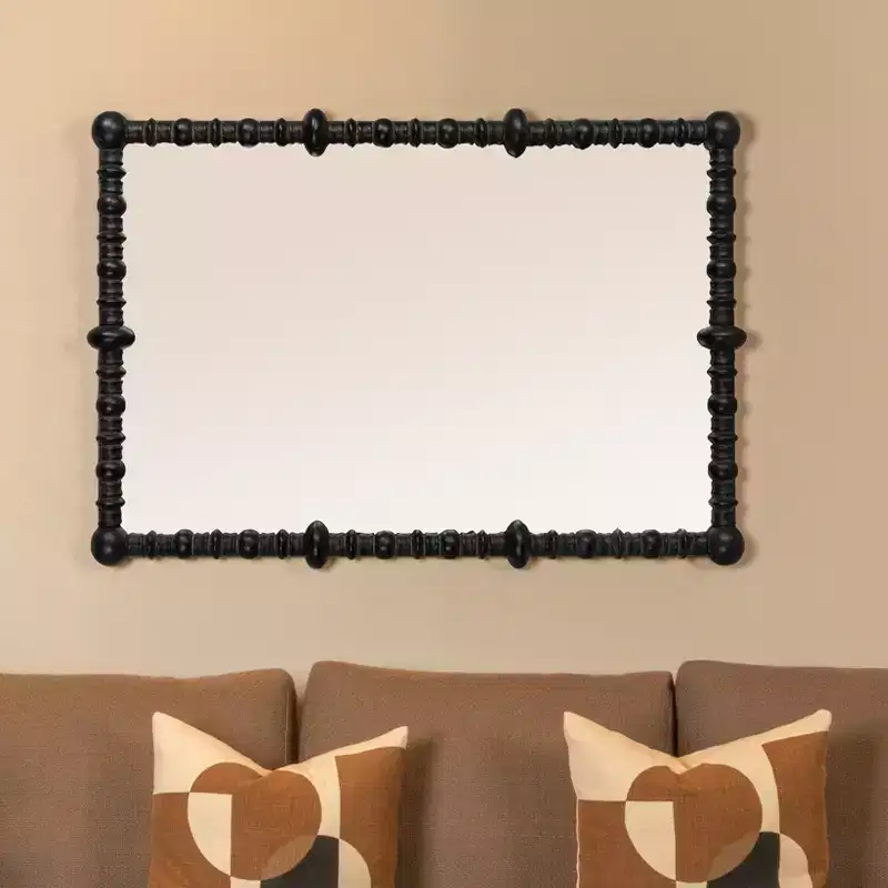Storied Home Chic Wood Beaded Dowel Frame Mirror, Black