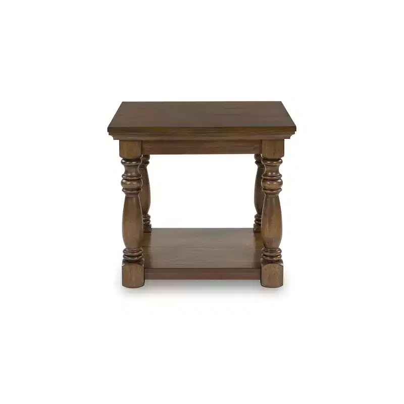 Sturlayne Traditional Rectangular End Table - Two-Tier Side Table with Decorative Posts, Brown