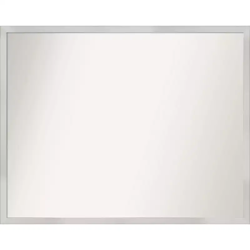 30" x 24" Non-Beveled Silver Wood Bathroom Wall Mirror -: Modern Rectangle, Wall Mount