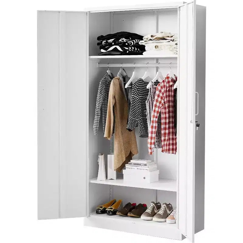 72-Inch Metal Storage Cabinet with Locking Door and Hanging Rod, Assembly Required