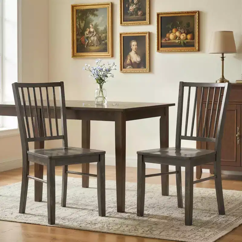 HOMCOM Dining Chairs Set of 2 Ergonomic Solid Wood, Armless Kitchen Chairs with Rubberwood Legs