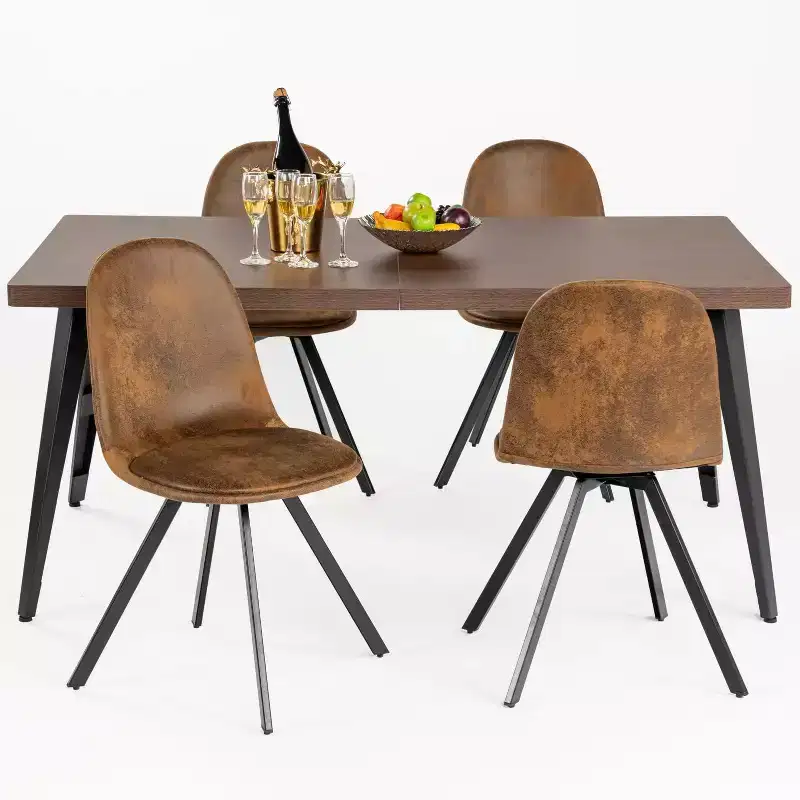 FurnitureR Modern 5-Piece Dining Set with 62.9 MDF Table & 360 Swivel Upholstered Chairs, Stable Metal Legs, Kitchen & Dining Room Furniture