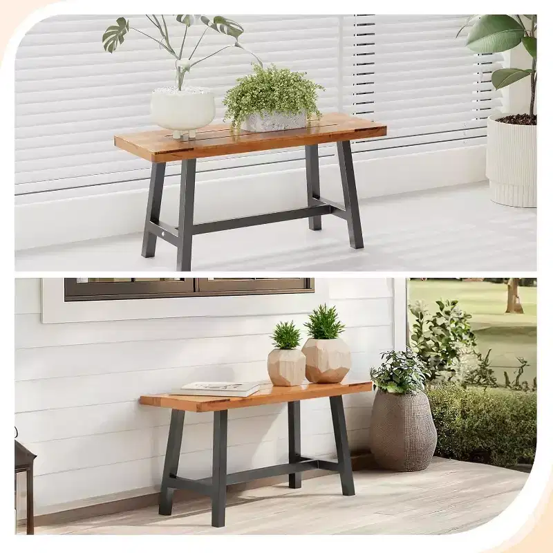 Karl Home | 40-In Solid Wood Metal-Based Patio Bench
