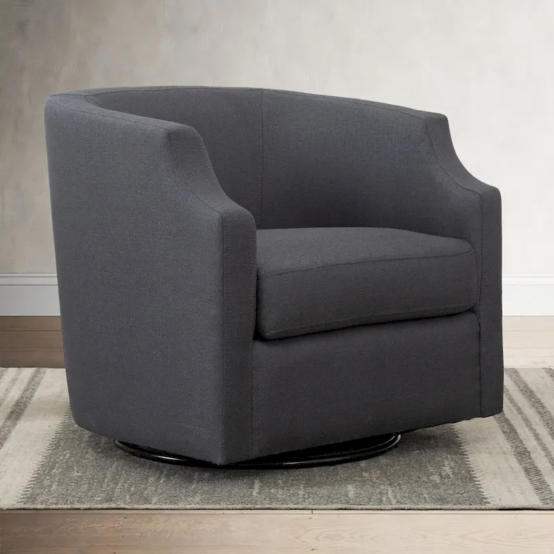 Grey / Light Blue / Natural Linen Swivel Glider Barrel Chair for 1 Person