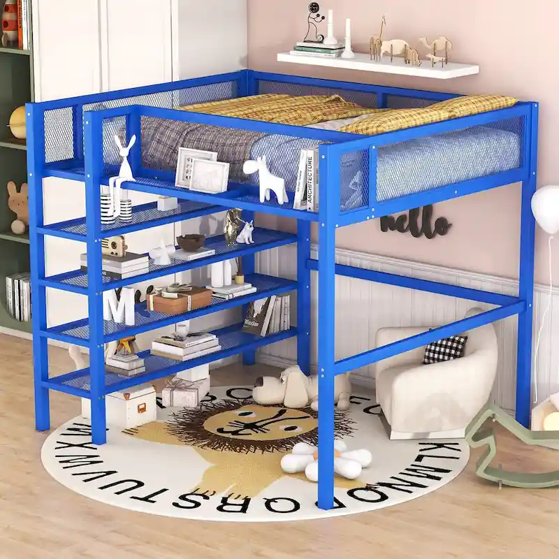 Full Loft Bed with Four Shelves