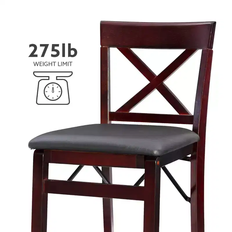 Triena X Back Faux Leather Folding Counter Height Barstool Espresso - Linon: Padded Seat, 24" High
