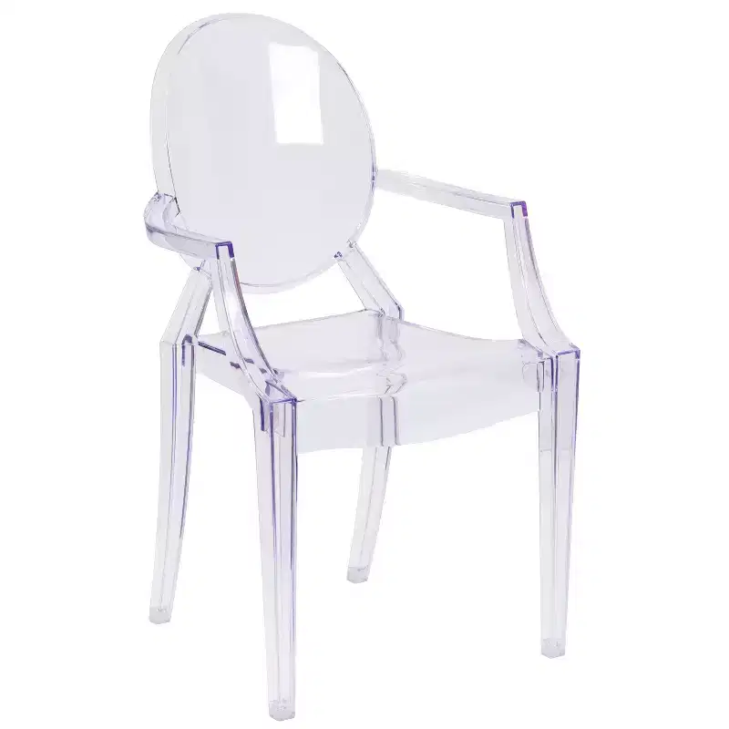 Emma and Oliver Oval Back Ghost Chair with Arms in Transparent Crystal