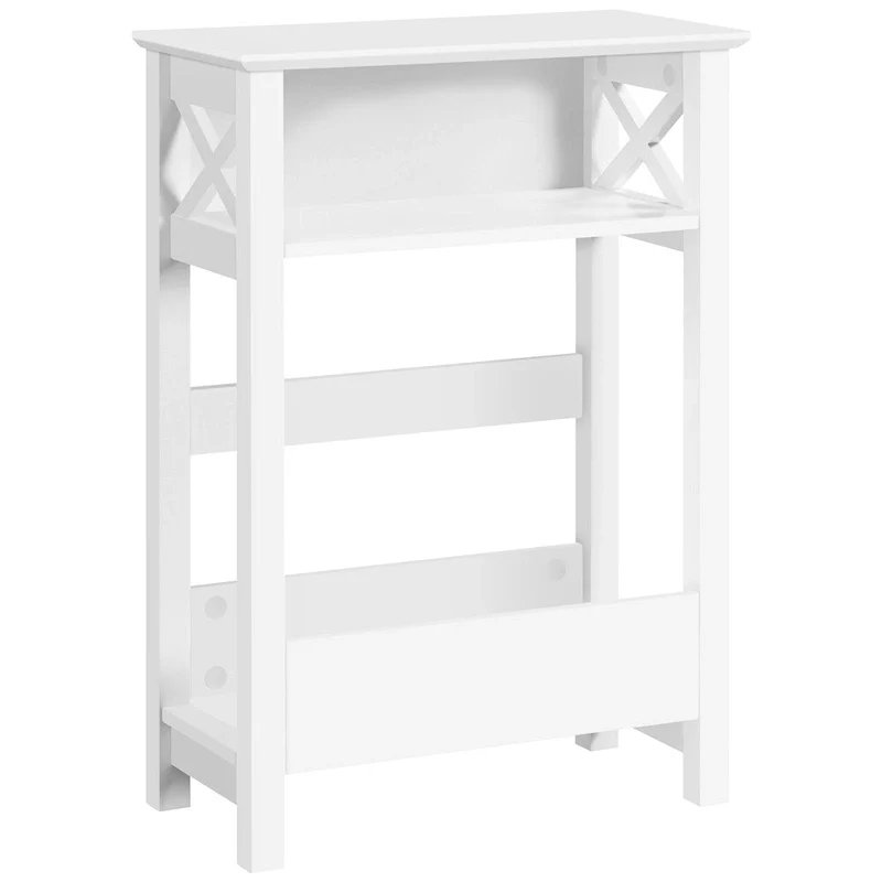 Modern Sofa Side Table with Storage Shelf 3 Tier Slim End Table, White