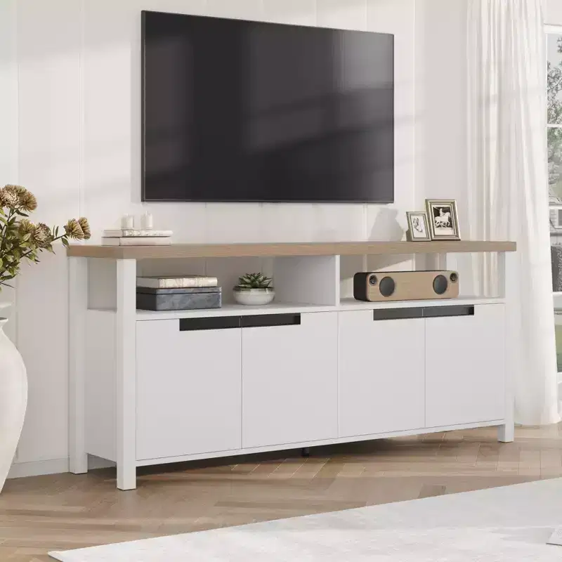 Farmhouse TV Stand for 70 Inch TV,63 Inch Long Entertainment Center with Storage and Open Shelf,Large Television Stand,Modern Tall Media Console Table