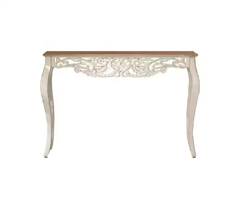 Antique Console Table White Distressed Entryway Table Vintage Sofa Side Table French Country Accent Table with Curved Legs - ModernLuxe