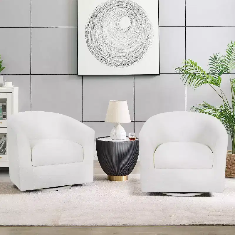 Set of 2 Liria Wooden Upholstered Barrel Chair for Livingroom with Metal Swivel Base| ART OF LIVING DESIGNS