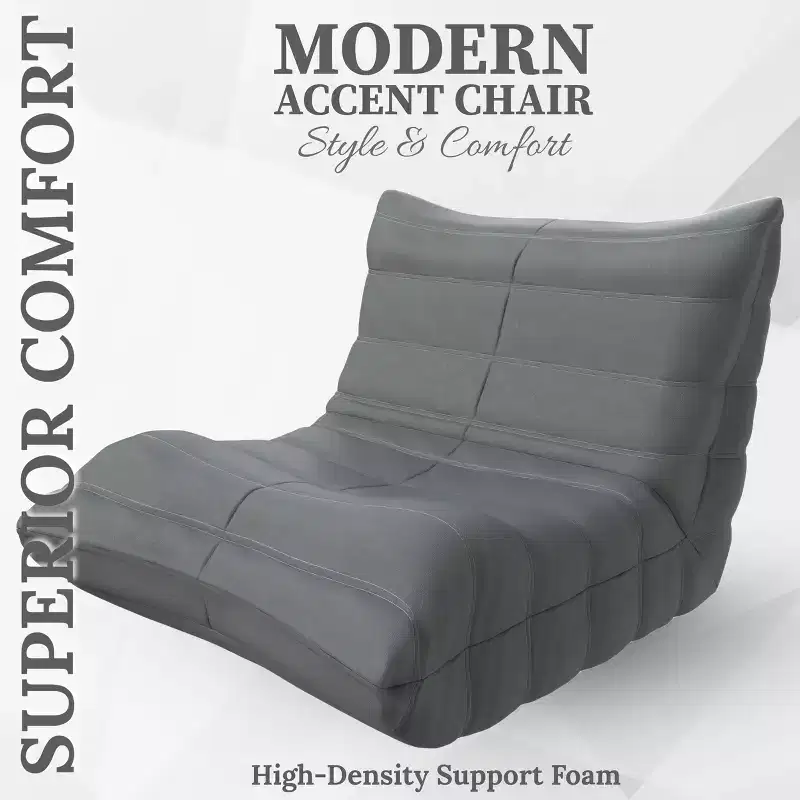 Modern Accent Chair Comfy Upholstered Armchair with High-Density Cushion & Plush Foam Chair for Living Room or Bedroom - Leathaire Gray