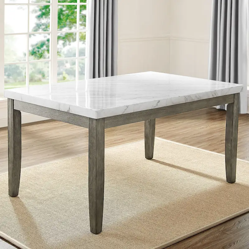 6-Piece Dining Set with Marble Veneer Top and Distressed Grey Finish